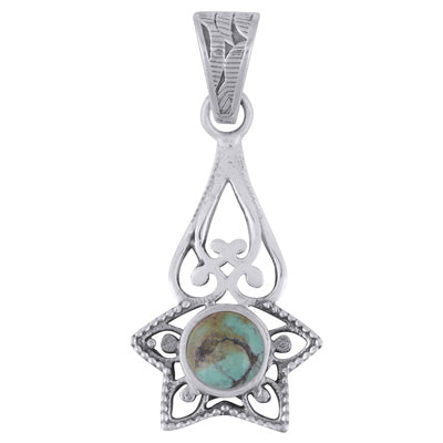 Stunning Handcrafted Around Turquoise Round Shape 925 Sterling Solid Silver Pendant - R102009-2