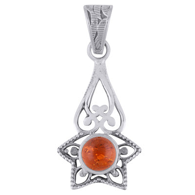 Stunning Handcrafted Around Amber Round Shape 925 Sterling Solid Silver Pendant - R102009-4