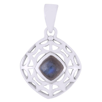 Gorgeous Handcrafted Jali Work Labradorite Rhombus Shape 925 Sterling Solid Silver Pendant - R102015-2