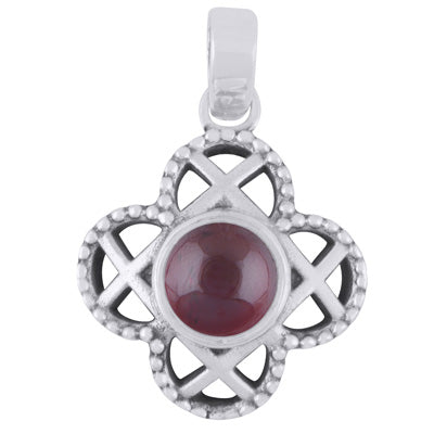 Alluring Handcrafted Flower Around Garnet Round Shape 925 Sterling Solid Silver Pendant - R102021-1