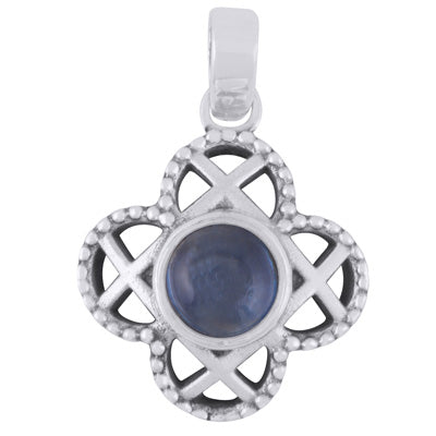 Alluring Handcrafted Flower Around Kyanite Round Shape 925 Sterling Solid Silver Pendant - R102021-4