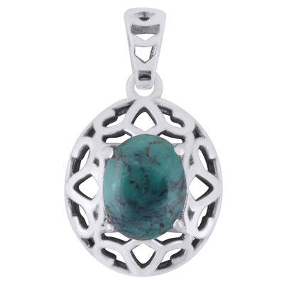 Gorgeous Handcrafted Jali Around Turquoise Oval Shape 925 Sterling Solid Silver Pendant - R102028-5