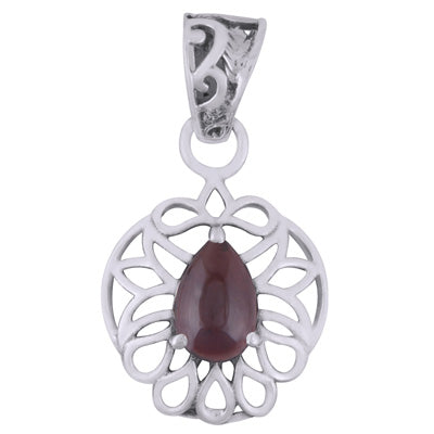 Gorgeous Pattern Around Garnet Pear Shape 925 Sterling Solid Silver Pendant - R102030-1