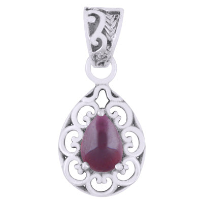 Beautifully Handcrafted Work Around Garnet Pear Shape 925 Sterling Solid Silver Pendant - R102031-1