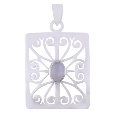 Gorgeous HandCarved Round Jali pattern Rainbow Moonstone Oval Shape 925 Sterling Solid Silver Pendant - R102042-2