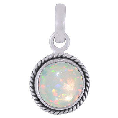 Authentic Wire Work Around Ethiopian Opal Round Shape 925 Sterling Solid Silver Pendant - R102048-14