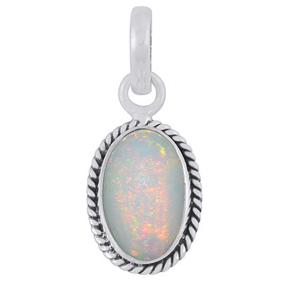 Authentic Wire Work Around Ethiopian Opal Oval Shape 925 Sterling Solid Silver Pendant - R102048-28