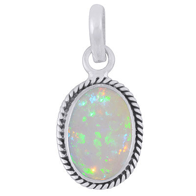 Authentic Wire Work Around Ethiopian Opal Oval Shape 925 Sterling Solid Silver Pendant - R102048-29