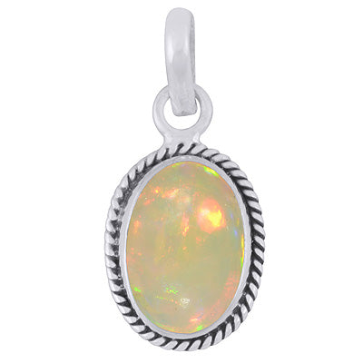 Authentic Wire Work Around Ethiopian Opal Oval Shape 925 Sterling Solid Silver Pendant - R102048-31
