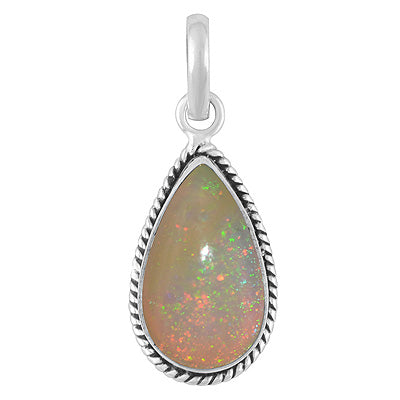 Authentic Wire Work Around Ethiopian Opal Pear Shape 925 Sterling Solid Silver Pendant - R102048-34