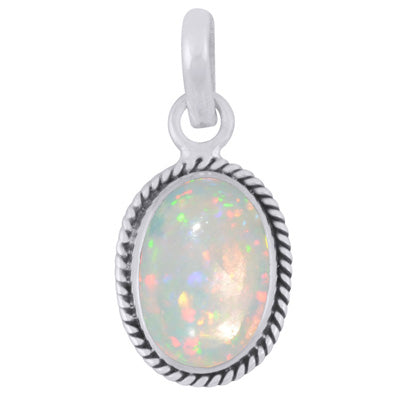 Authentic Wire Work Around Ethiopian Opal Oval Shape 925 Sterling Solid Silver Pendant - R102048-49