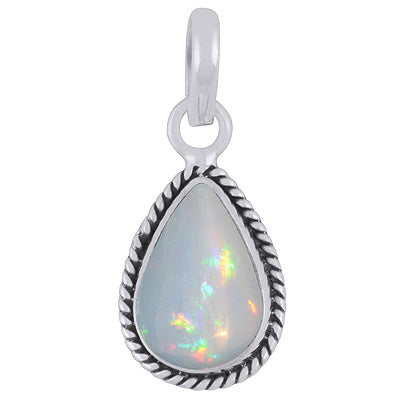 Authentic Wire Work Around Ethiopian Opal Pear Shape 925 Sterling Solid Silver Pendant - R102048-8
