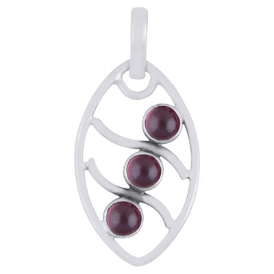 Alluring Pattern Around Gemstone Garnet Round Shape 925 Sterling Solid Silver Pendant - R102059-2