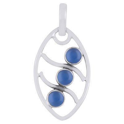 Alluring Pattern Around Gemstone Blue Chalcedony Round Shape 925 Sterling Solid Silver Pendant - R102059-9