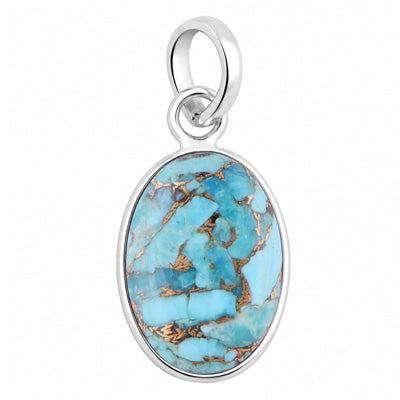 Stunning Bezel Frame Around Blue Copper Turquoise Oval Shape 925 Sterling Solid Silver Pendant - R102062-1