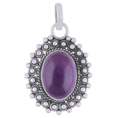 Classic Rawa Work Around Amethyst Oval Shape 925 Sterling Solid Silver Pendant - R102063-1