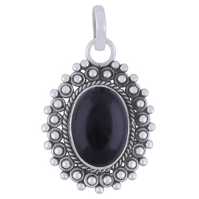 Classic Rawa Work Around Black Onyx Oval Shape 925 Sterling Solid Silver Pendant - R102063-14
