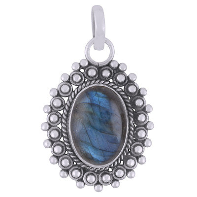 Classic Rawa Work Around Labradorite Oval Shape 925 Sterling Solid Silver Pendant - R102063-5