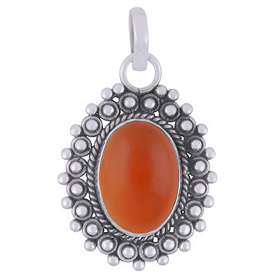 Classic Rawa Work Around Carnelian Oval Shape 925 Sterling Solid Silver Pendant - R102063-7