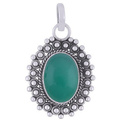 Classic Rawa Work Around Green Onyx Oval Shape 925 Sterling Solid Silver Pendant - R102063-8