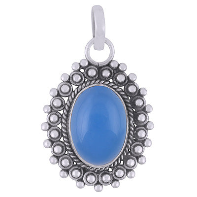 Classic Rawa Work Around Blue Chalcedony Oval Shape 925 Sterling Solid Silver Pendant - R102063-9