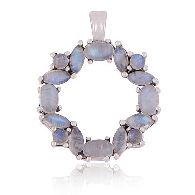 Gorgeous Handcrafted Around Rainbow Moonstone Marquise,Round Shape 925 Sterling Solid Silver Pendant - R102064-4