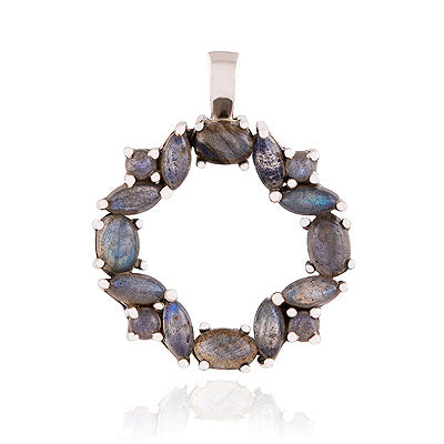 Gorgeous Handcrafted Around Labradorite Marquise,Round Shape 925 Sterling Solid Silver Pendant - R102064-5