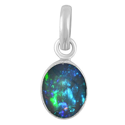 Plain Collet Natural Ethiopian Black Opal Oval Shape 925 Sterling Solid Silver Pendants - R102066-1