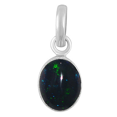 Plain Collet Natural Ethiopian Black Opal Oval Shape 925 Sterling Solid Silver Pendants - R102066-2