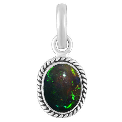 Authentic Wire Work Around Ethiopian Black Opal Oval Shape 925 Sterling Solid Silver Pendants - R102068-2