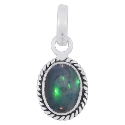 Authentic Wire Work Around Ethiopian Black Opal Oval Shape 925 Sterling Solid Silver Pendants - R102068-3