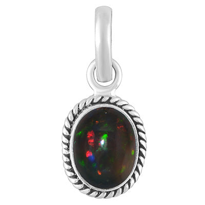 Authentic Wire Work Around Ethiopian Black Opal Oval Shape 925 Sterling Solid Silver Pendants - R102068-4