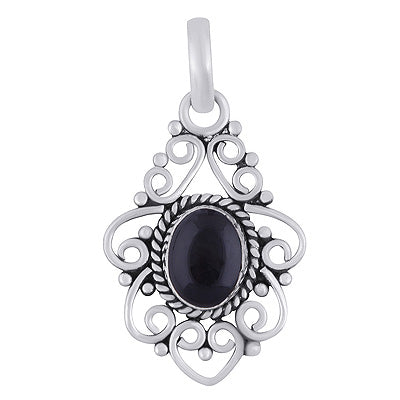 Stunning Wire Pattern & Rawa Work Around Black Onyx Oval Shape 925 Sterling Solid Silver Pendant - R102074-14