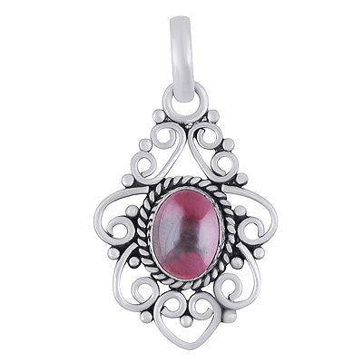 Stunning Wire Pattern & Rawa Work Around Garnet Oval Shape 925 Sterling Solid Silver Pendant - R102074-2