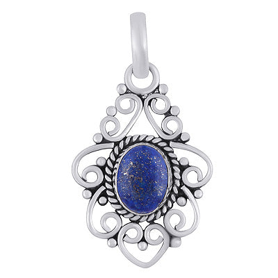 Stunning Wire Pattern & Rawa Work Around Lapis Oval Shape 925 Sterling Solid Silver Pendant - R102074-6