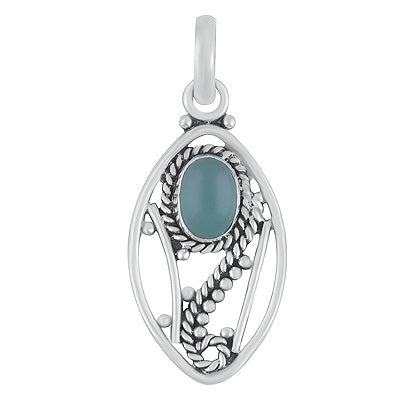 Gorgeous Wire Pattern & Rawa Work Around Aqua Chalcedony Oval Shape 925 Sterling Solid Silver Pendants - R102075-10