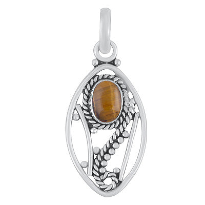 Gorgeous Wire Pattern & Rawa Work Around Tiger's Eye Oval Shape 925 Sterling Solid Silver Pendants - R102075-11