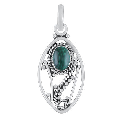 Gorgeous Wire Pattern & Rawa Work Around Malachite Oval Shape 925 Sterling Solid Silver Pendants - R102075-12