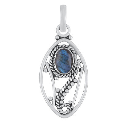 Gorgeous Wire Pattern & Rawa Work Around Labradorite Oval Shape 925 Sterling Solid Silver Pendants - R102075-5