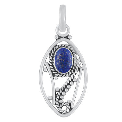 Gorgeous Wire Pattern & Rawa Work Around Lapis Oval Shape 925 Sterling Solid Silver Pendants - R102075-6