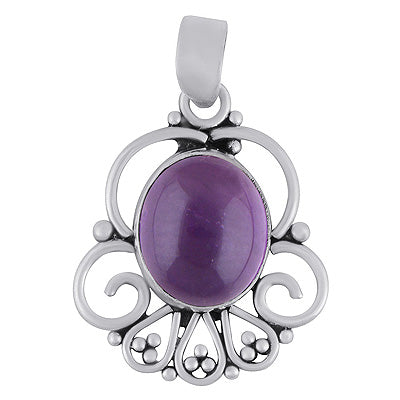 Alluring Wire Pattern & Rawa Work Around Amethyst Oval Shape 925 Sterling Solid Silver Pendants - R102076-1