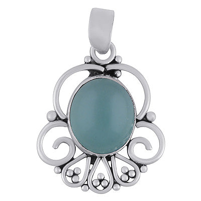 Alluring Wire Pattern & Rawa Work Around Aqua Chalcedony Oval Shape 925 Sterling Solid Silver Pendants - R102076-10