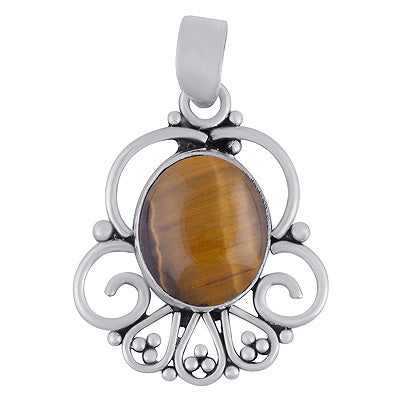 Alluring Wire Pattern & Rawa Work Around Tiger's Eye Oval Shape 925 Sterling Solid Silver Pendants - R102076-11
