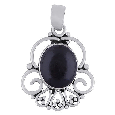 Alluring Wire Pattern & Rawa Work Around Black Onyx Oval Shape 925 Sterling Solid Silver Pendants - R102076-14