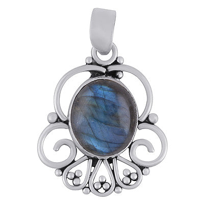 Alluring Wire Pattern & Rawa Work Around Labradorite Oval Shape 925 Sterling Solid Silver Pendants - R102076-5