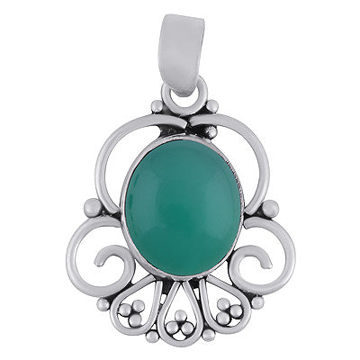 Alluring Wire Pattern & Rawa Work Around Green Onyx Oval Shape 925 Sterling Solid Silver Pendants - R102076-8
