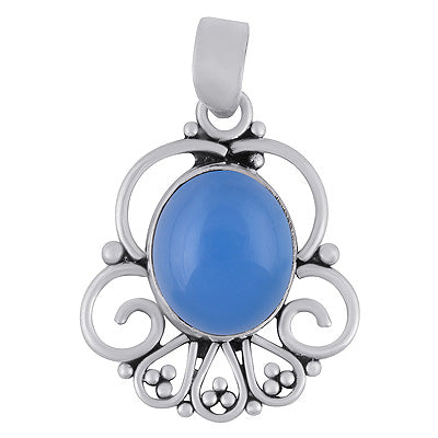 Alluring Wire Pattern & Rawa Work Around Blue Chalcedony Oval Shape 925 Sterling Solid Silver Pendants - R102076-9