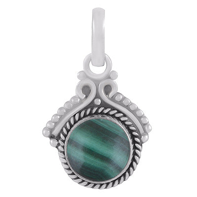 Gorgeous Twisted Wire Work Around Malachite Round Shape 925 Sterling Solid Silver Pendants - R102078-12