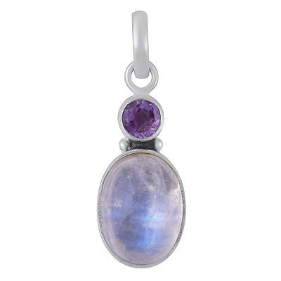 Alluring Seated Multiple Gemstones Amethyst,Rainbow Moonstone Round,Oval Shape 925 Sterling Solid Silver Pendants - R102079-1