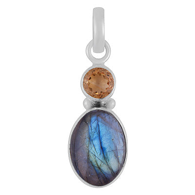 Alluring Seated Multiple Gemstones Citrine,Labradorite Round,Oval Shape 925 Sterling Solid Silver Pendants - R102079-14